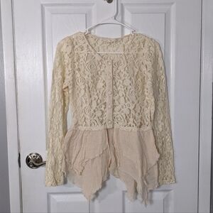 A'Reve Cream Lace Button-Up Top